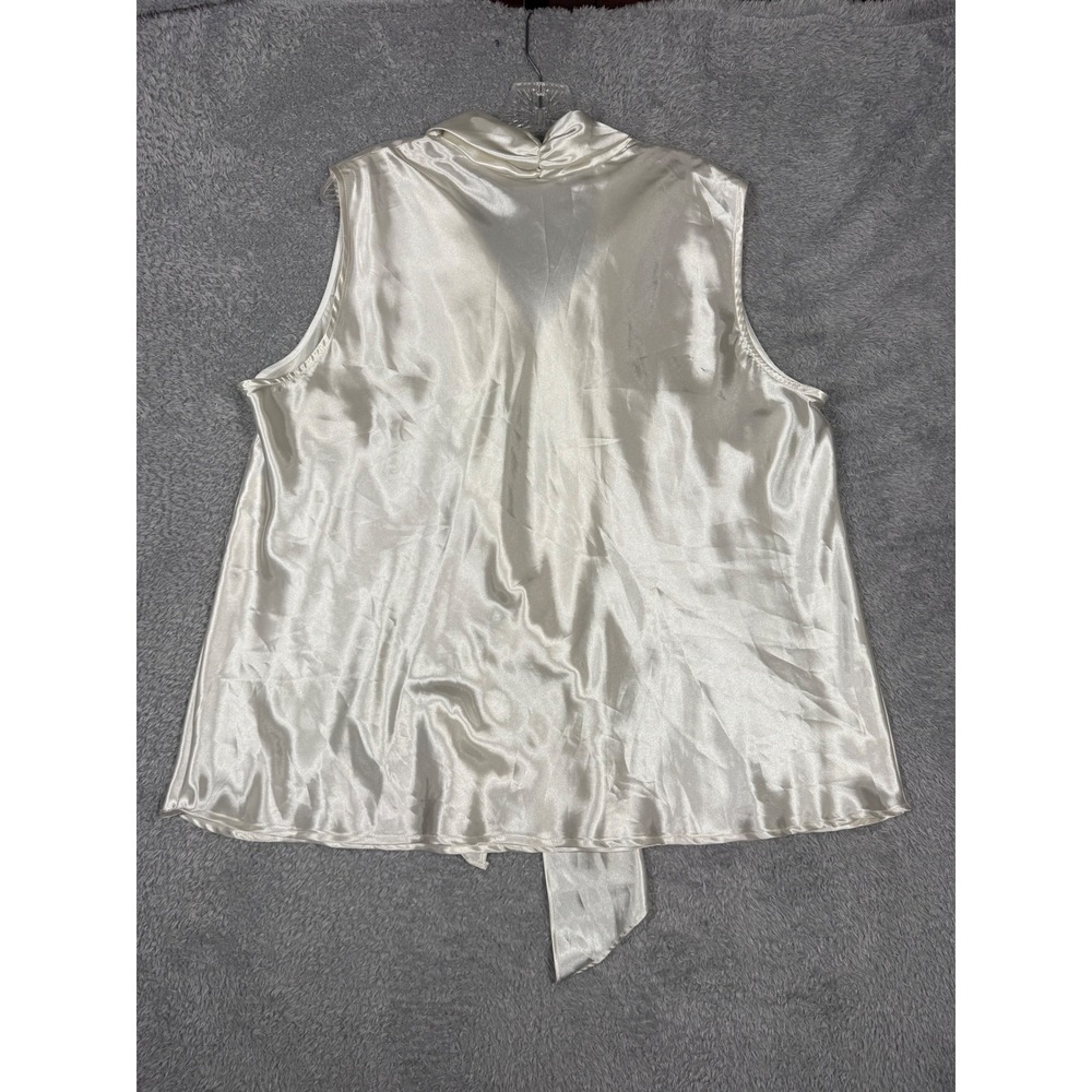 Kasper Blouse Womens 2X Ivory Excellent Satin Tie Neck Sleeveless Office Top - Picture 6 of 12
